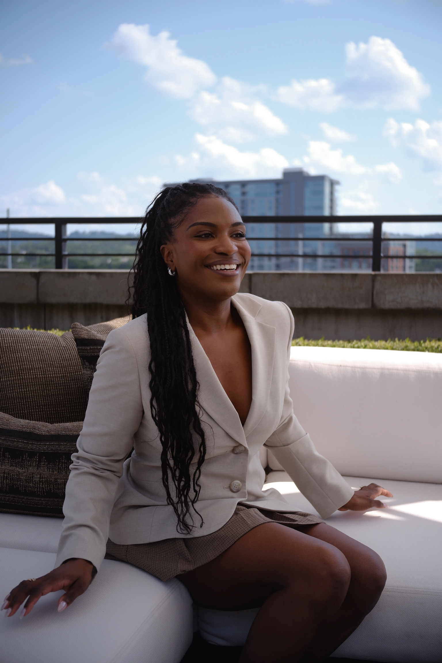 Brittany Sensabaugh enjoying a sunny Nashville rooftop